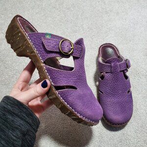 EL NATURALISTA Iggdrasil Mules Clogs Nubuck Leather Chunky Purple Women 39EU 8US
